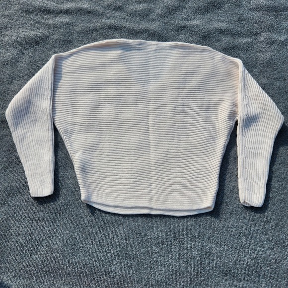 Lauren Ralph Lauren Black Label Knit V Neck‎ crop Sweater Top Ivory Ribbed Small - Picture 3 of 7
